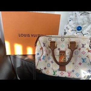 Authentic Louis Vuitton Multicolored White Bag 30 speedy excellent condition